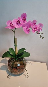 Arranjo Aquário Com Orquidea Rosa 40cm mod. 0407